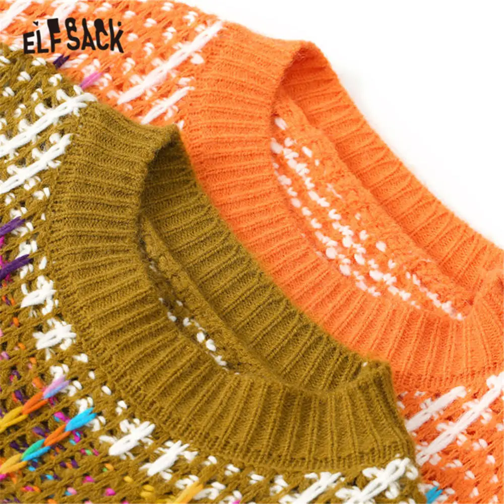 Женский разноцветный вязаный пуловер ELFSACK повседневный свободный офисный с