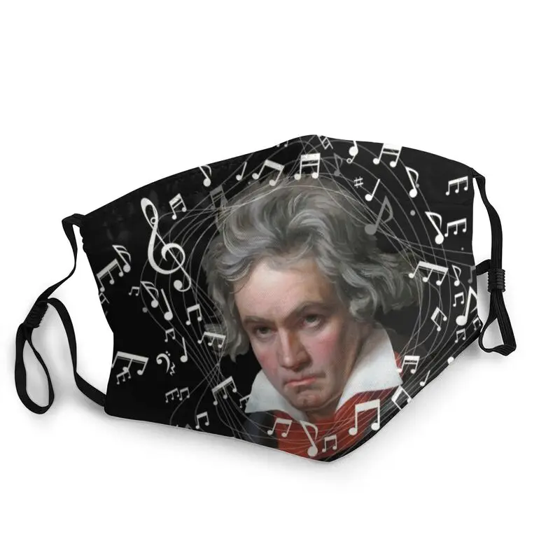 

Beethoven With Flying Music Notes Mask Anti Dust Adjustable Musician Face Mask Protection Cover Men Respirator Mouth-Muffle