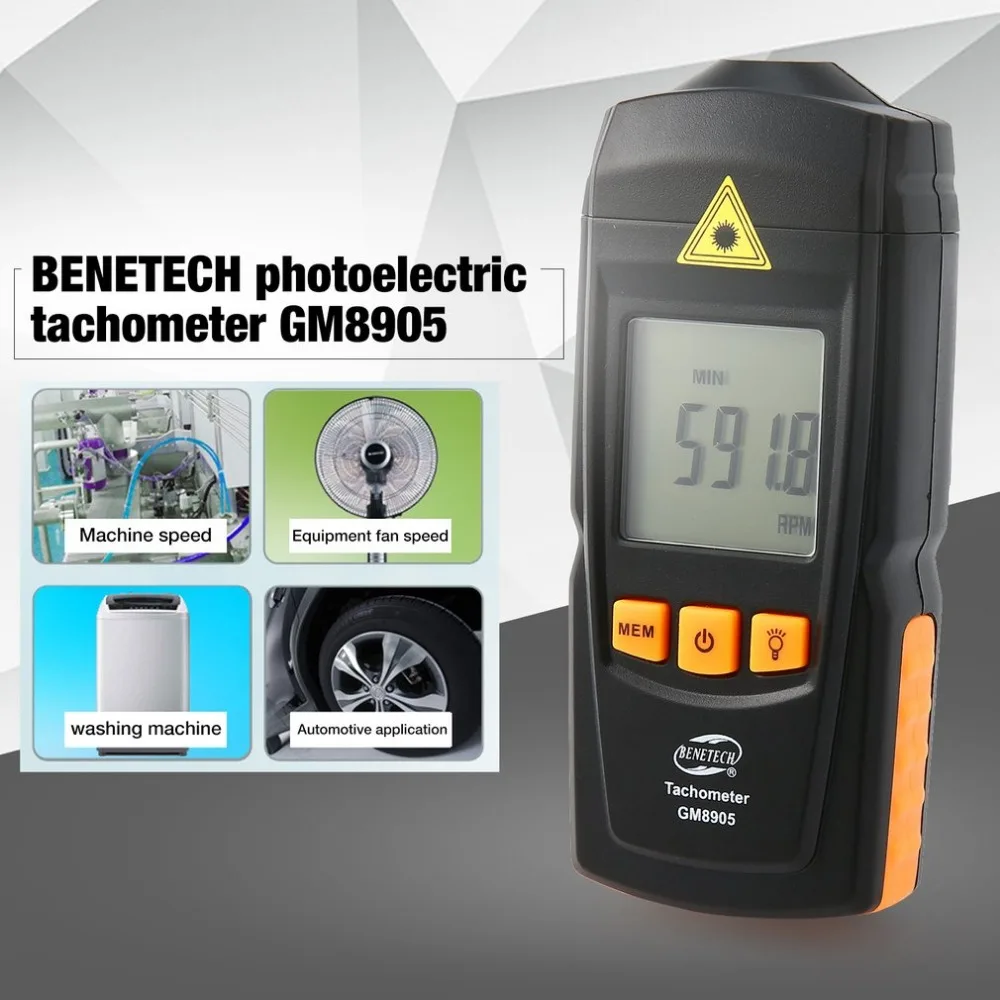 BENETECH GM8905 ЖК-дисплей подсветка цифровой лазерный тахометр Бесконтактный RPM Tach