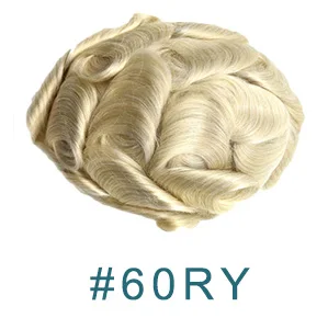 60R # Full Poly Mens Toupee All Skin Hairpieces Blonde Thin Skin Human Hair Systems Hair Replacements All PU Wigs for Men 8x10 Inches - Парик Цвет: 60R #