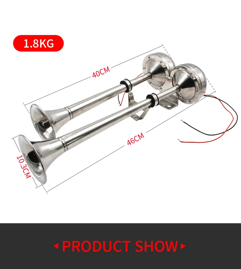 Marine Dual Trumpet Horn Boat Stainless Steel Electric Horn 18-1/2 inch 12V double/two tube horn flute horn AFI
