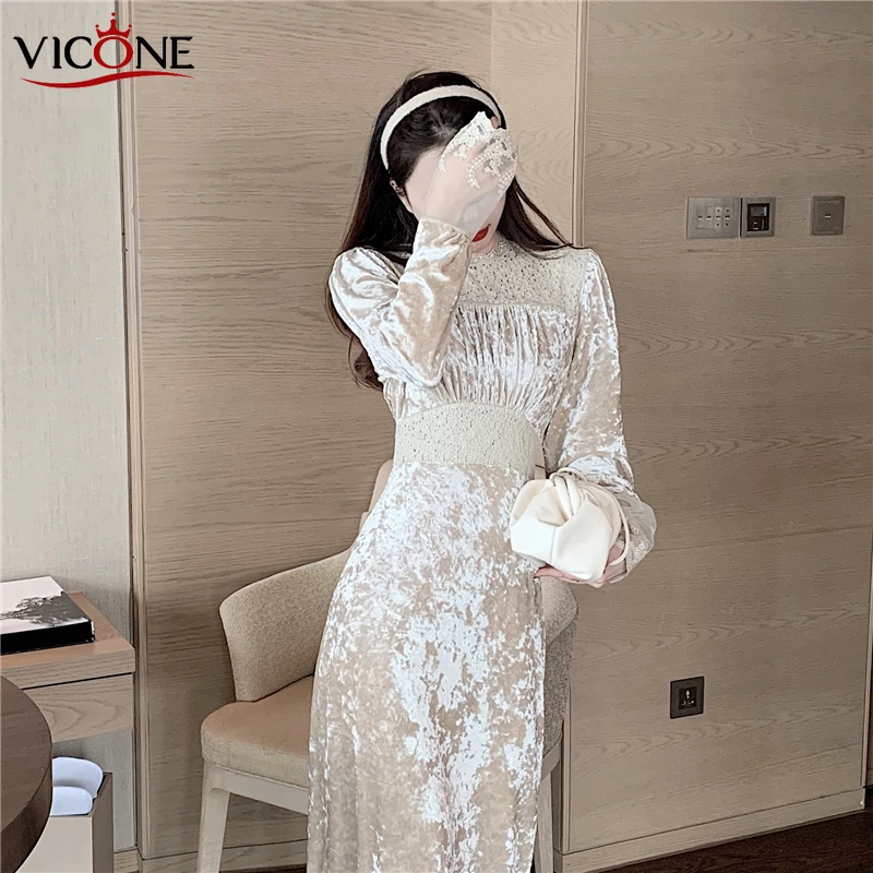 Элегантное бархатное платье-юбка VICONE с кружевными швами для конференций