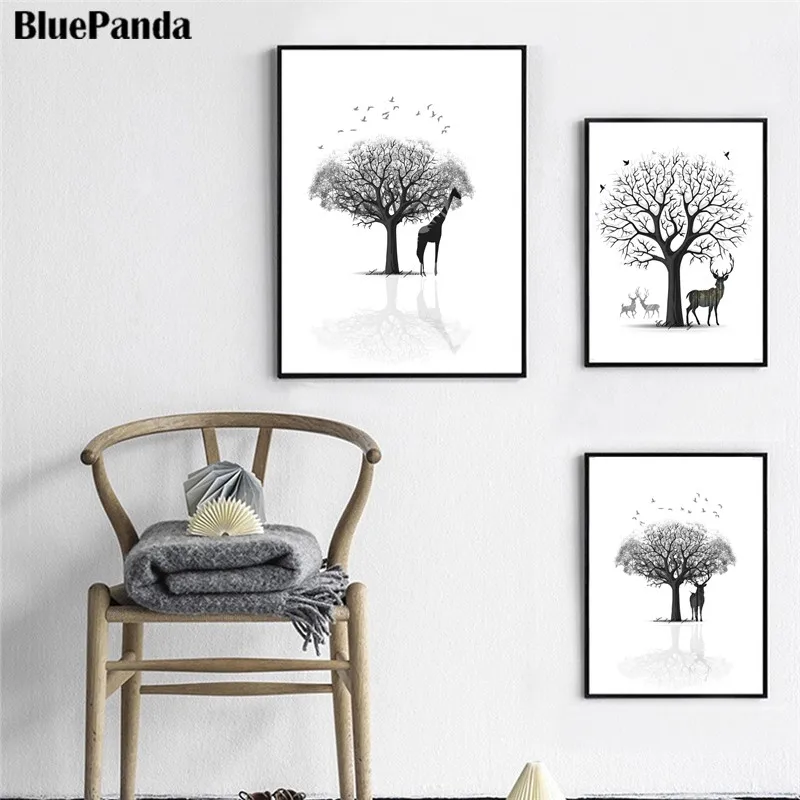 Олень Дерево тень животное абстрактные Детские фотографии настенные