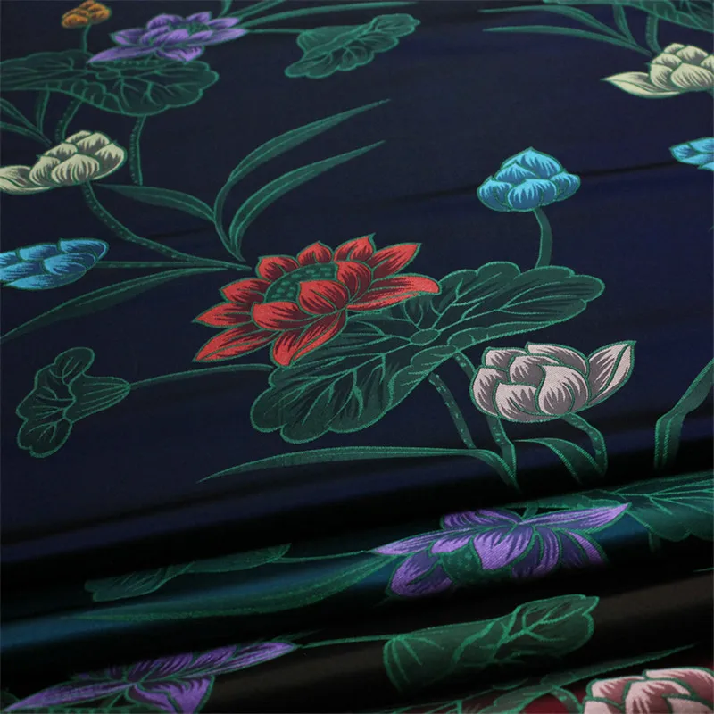 

CF941 Blue/Black/Berry Red Lotus Jacquard Silk Brocade Fabric Chinese Clothing Costumes DIY Materials For Sewing Fabric