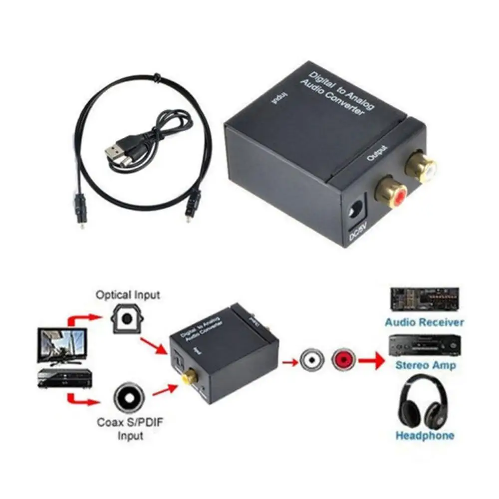 Digital to Analog Audio Converter Optical Fiber Toslink Coaxial Signal RCA R/L Decoder SPDIF ATV DAC Amplifier Adapter | Электроника