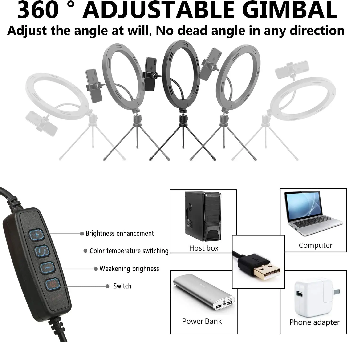 Кольцевой светодиодный светильник для селфи 10 дюймов со штативом с