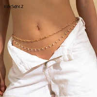ingesight z bohemian imitation pearl tassel pendant harness waist belly retro multi layered gold color bikini belt body jewelry