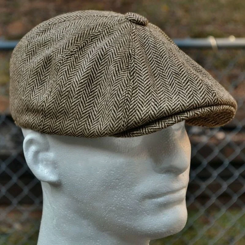 

2020 new men's herringbone style berets retro woolen top felt hat fashion wild casual berets flat berets