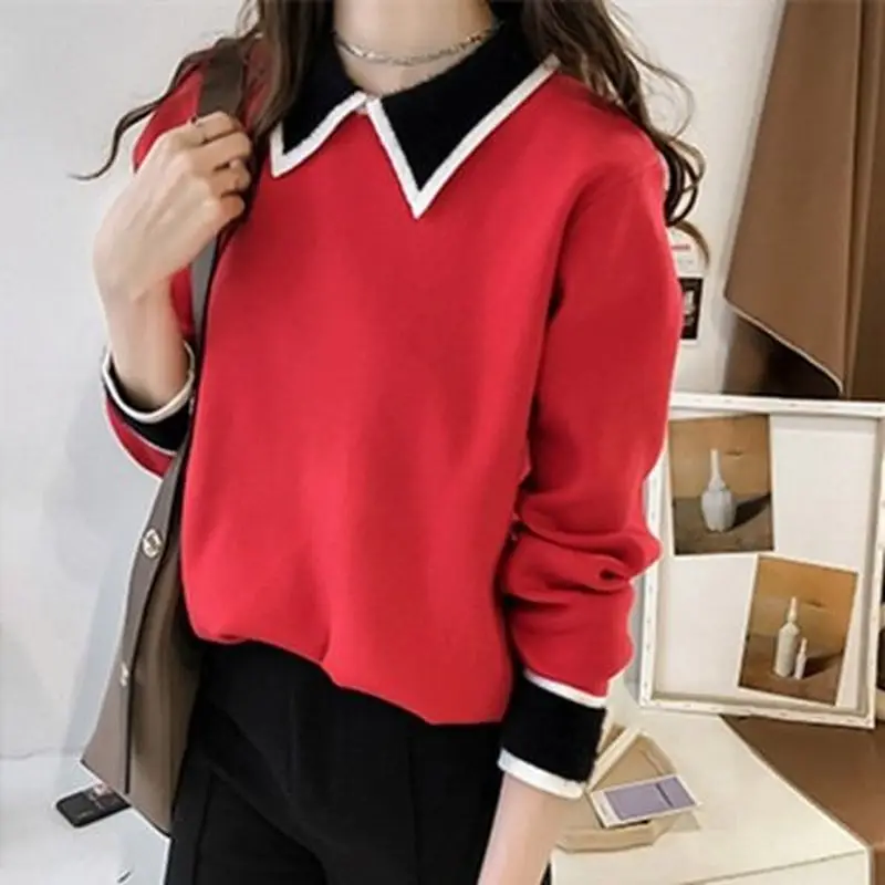 red pullover Woherb элегантный темперамент Женский свитер с отложным воротником в стиле пэчворк пуловер женский корейский Модный женский топ Джемперы 90725 - Цвет: red pullover