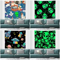 alien head printed wall tapestry cartoon style tapestry wall hanging for kids bedroom wall hanging decor