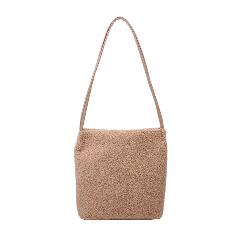 

Plush Pure Color Women Big Capacity Shoulder Bag Fashion Shopping Travel Handbag Popular Simple Female Daily Bag