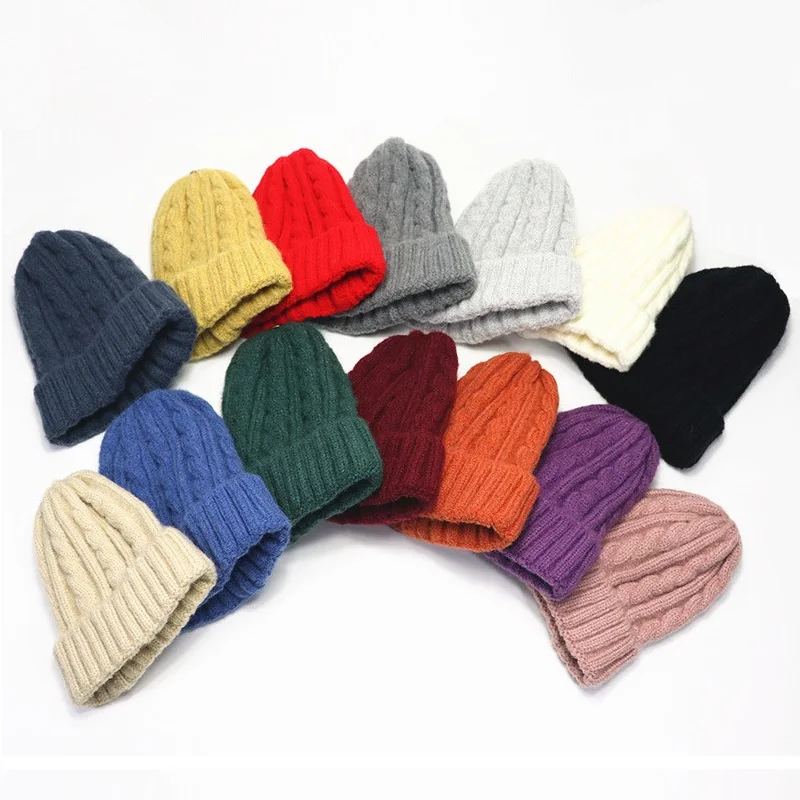 

Утепленные шерстяные шапки-бини, шапки, зимняя теплая шапка, классические шапки для взрослых женщин с узором в виде скручивания, шапки, шапки