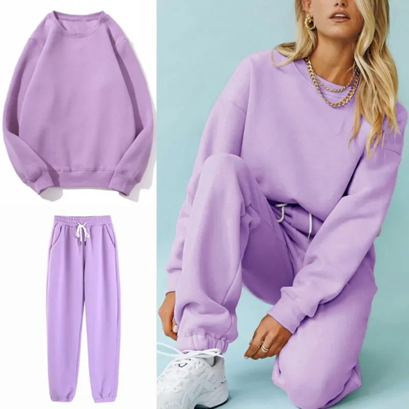 

2021 Women's Solid Tracksuit Sports Casual Long Sleeve Hoodies 2 Pieces Sets Suit Ladies Pullover Tracksuit Sweatshirts Outfits