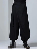 mens casual pants wide leg pants culottes spring and autumn new black strap buckle design loose fashion trend harem pants