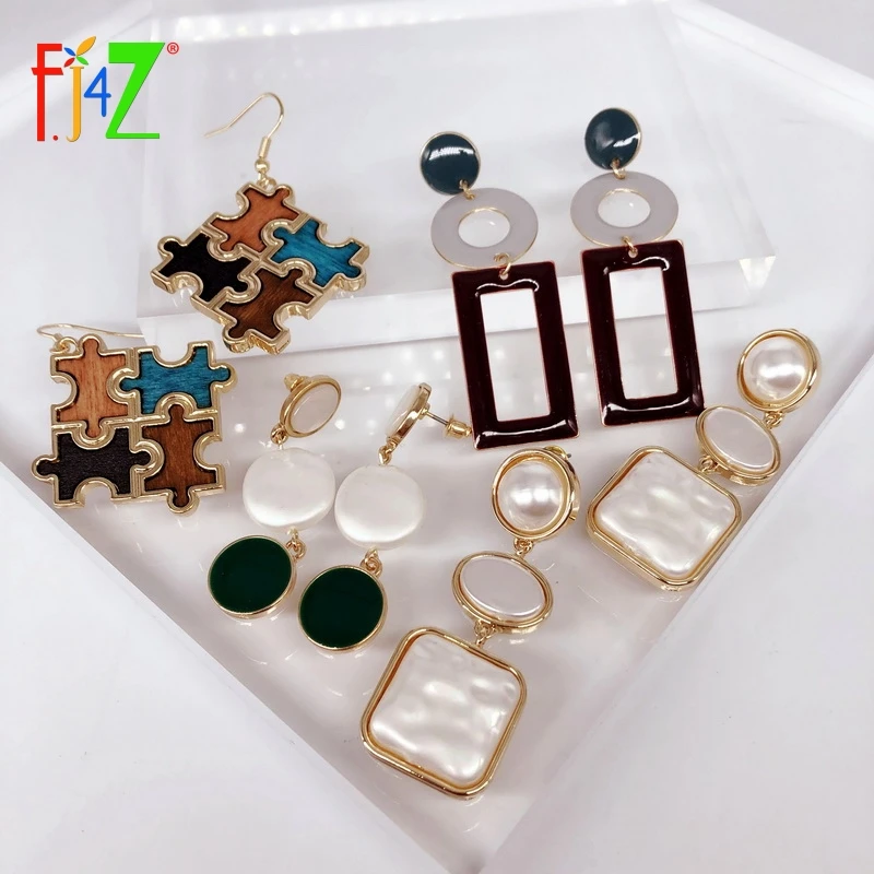 F.J4Z НОВЫЕ геометрические серьги для женщин модные деревянные акриловые