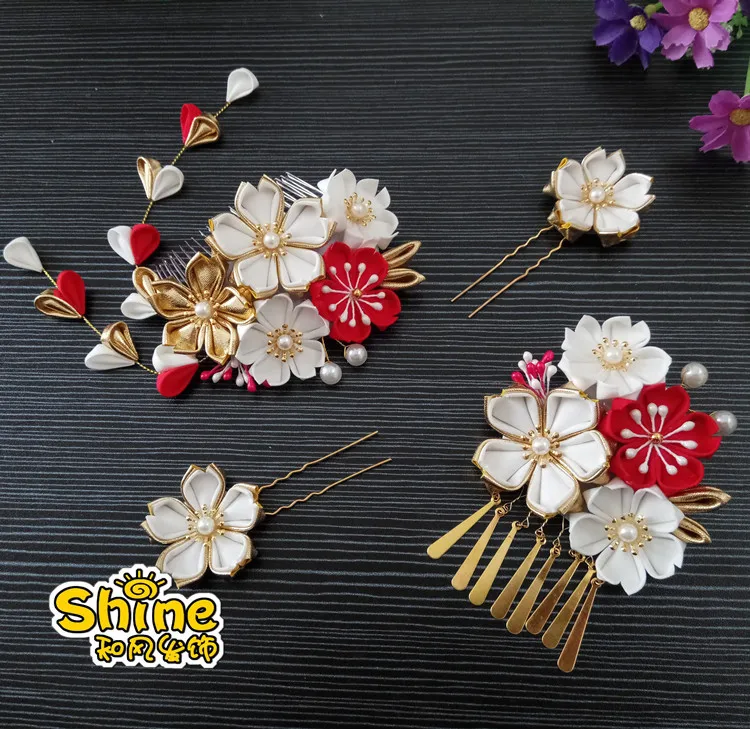 

Handmade Hairpin Ancient Style Kimono Headwear Flower Tassel Sakura Tsumami Zaiku Cosplay Hanfu Yukata Hair Clip Accessories