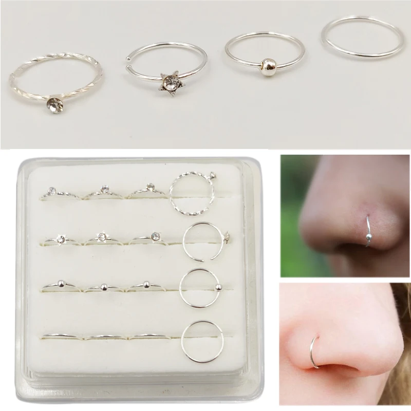 16 шт./упак. серебряное кольцо для носа 22 G Huggie серьги пирсинга ювелирные изделия