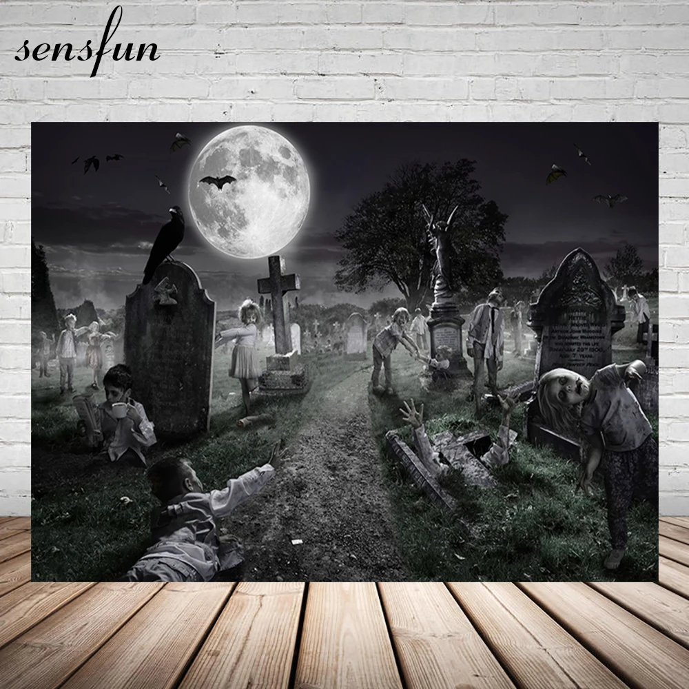 Черная ночь ужасная гравировка призрак Луна фоны Хэллоуин день фотография на