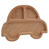 1pc new wood infant cute feeding plate fruit dishes kids cartoon car pig bear shaped child tableware baby care