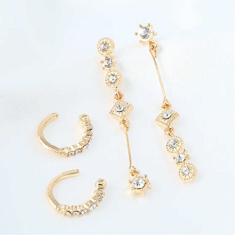 4 шт./компл. для женщин серьги модные длинные кисточки Кристаллы Подвеска золотые