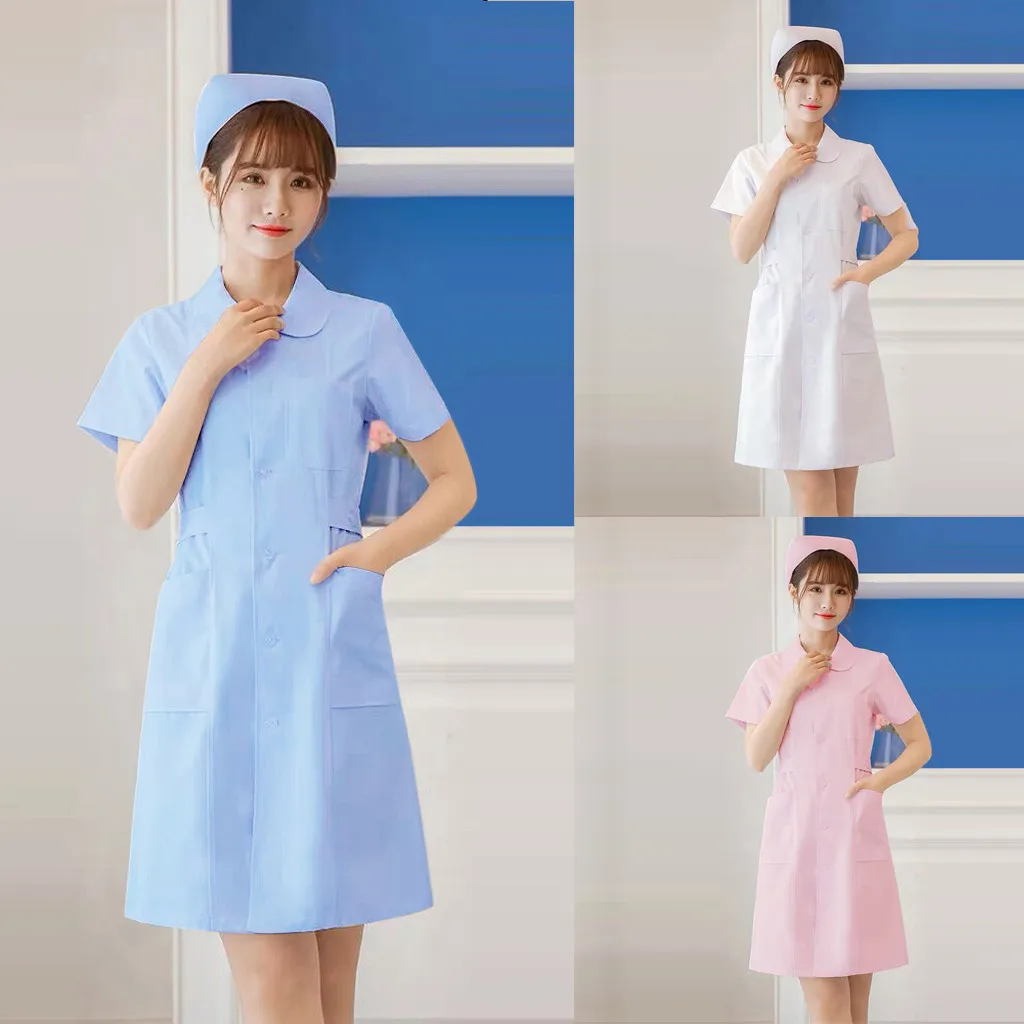 

Women Scrubs Dress Button Front Healthcare Tunic Maid Nurses Carers Therapist Uniform Pet Shop Beauty Salon Workwear J30