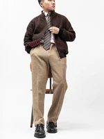 autumn and winter new semi elastic oatmeal wool trousers men mens loose straight leg pants mid waist stretch casual pants