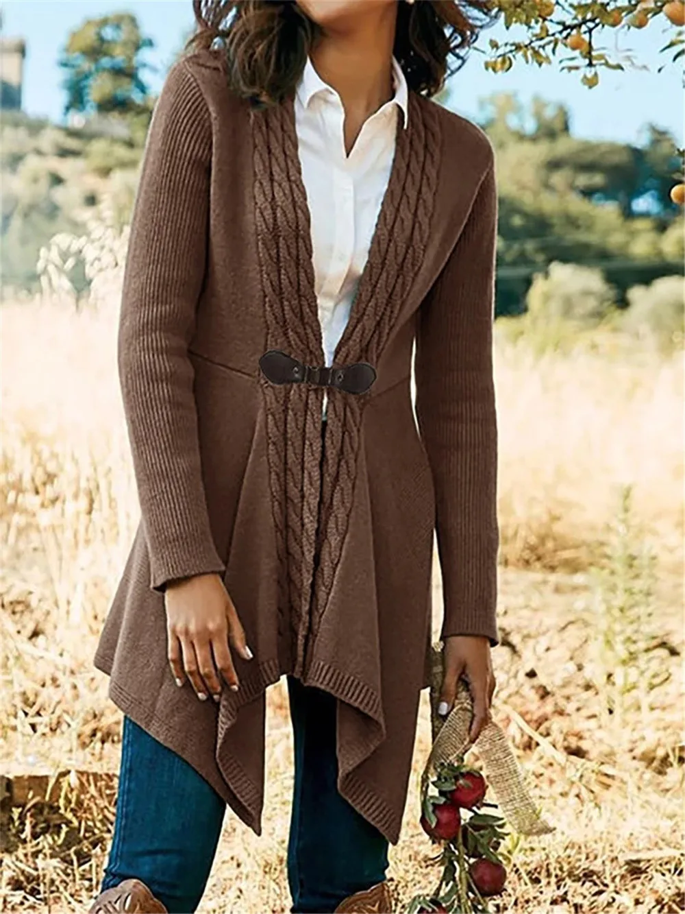 

Long Knitted Coat For Women Solid Loose Irregular Hem Cardigan Sweater Casual Long Sleeve Oversized Coat