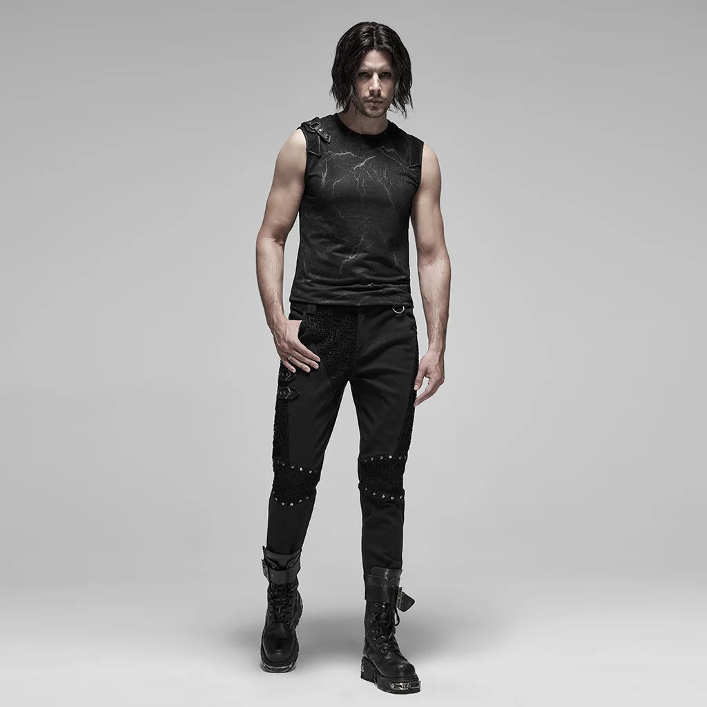 Панк твил набивной трикотаж Slim Fit жилет Модные молния Прохладный Для мужчин майка