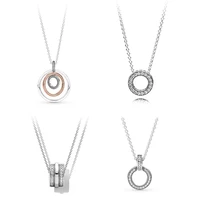 lr new trend pan 925 sterling silver necklace for women chain with double ring pendant wedding engagement fine jewelry gift