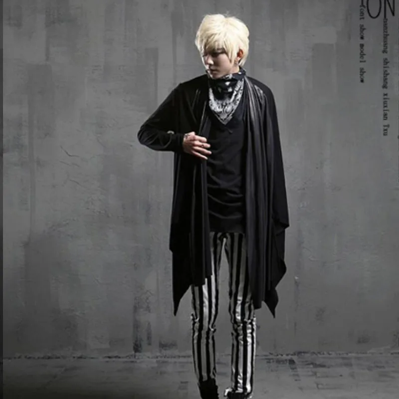 Кардиган Primavera outono homens de retalhos de couro do punk rock, готико, тринчейра, casaco longo manto, дискотека, диджей, палко, Канто