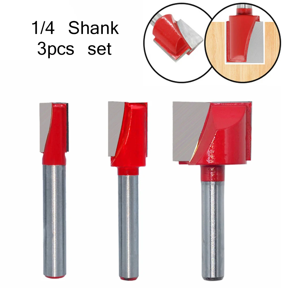 

3pcs 1/4inch Shank Straight Router Bit Set Cleaning Bottom Milling Cutter for Wood Woodworking Power Tools