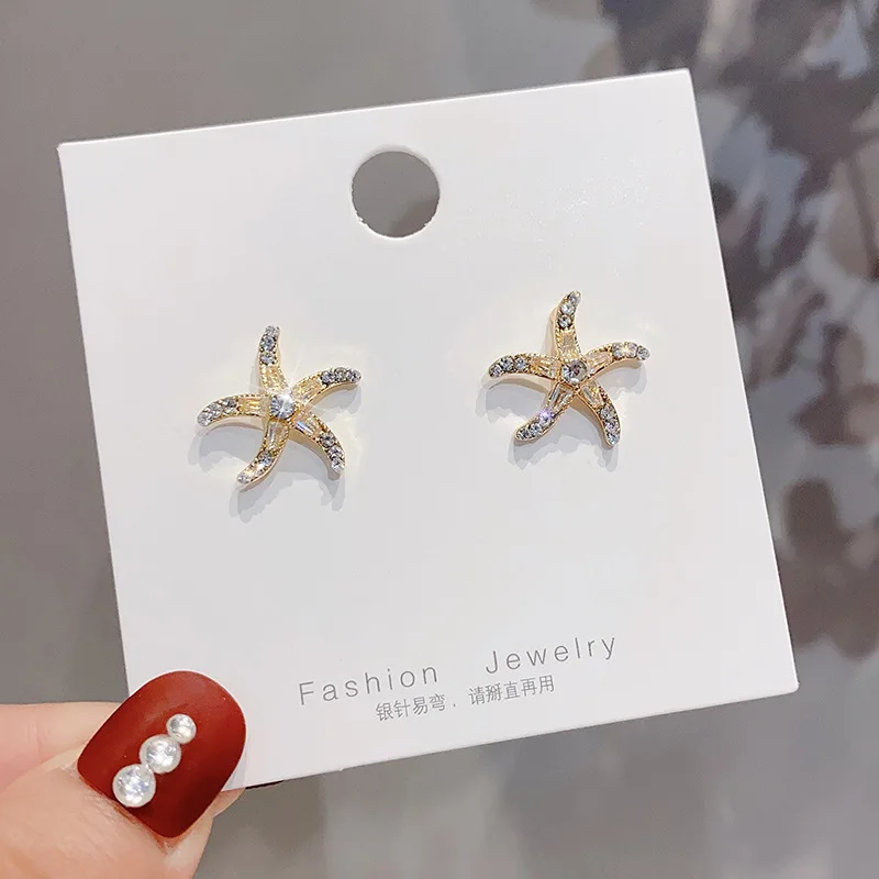 

South Korea contracted temperament web celebrity Sen Department starfish water drill S925 silver needle fresh girl earrings