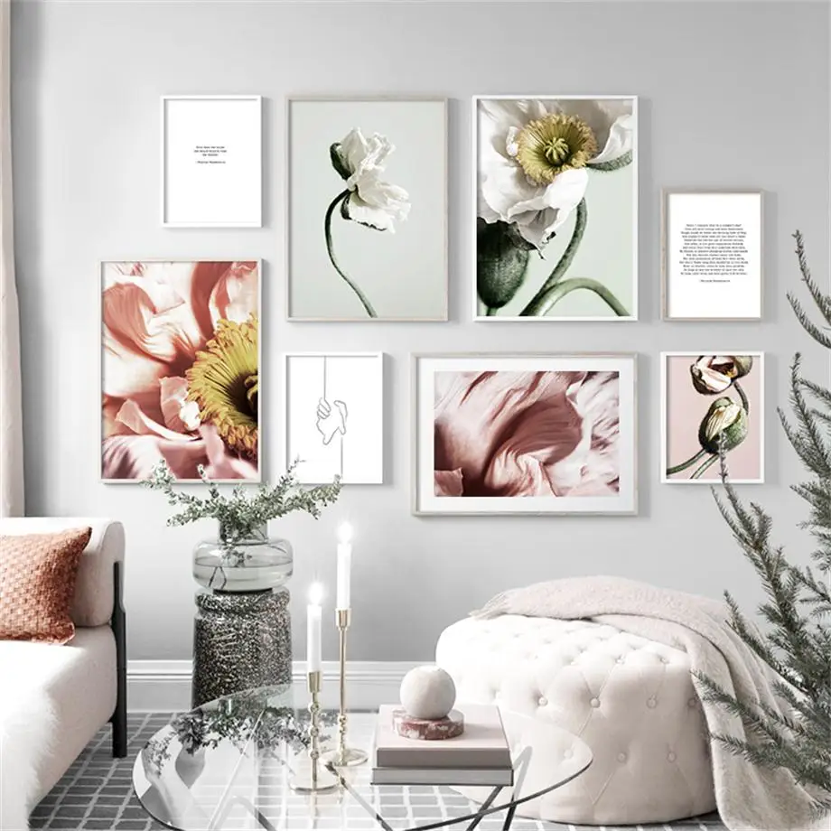 

Poppy Flower Geometric hand Lines Wall Art Canvas Painting Nordic Posters And Prints Plant Wall Pictures For Living Room Decor