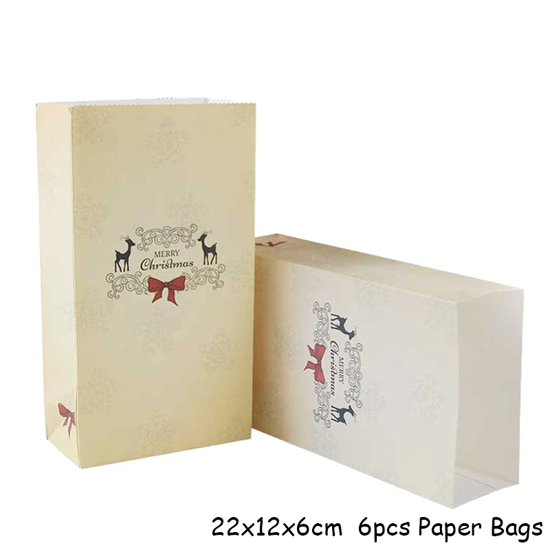 6pcs Paper Bags Рождественская коробка для конфет Рождественская вечеринка мешок для печенья Подарочная коробка Рождественские украшения для дома упаковочные коробки Navida Natal украшение - Цвет: 6pcs Paper Bags