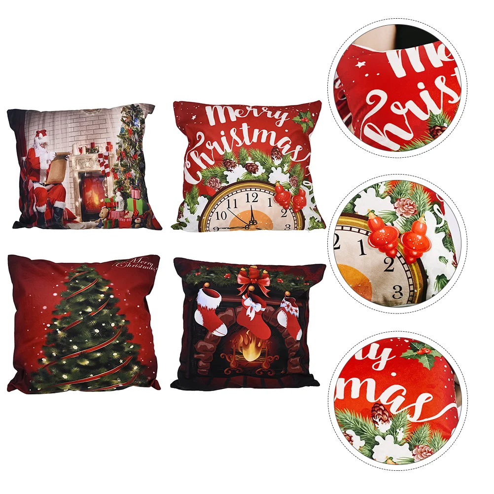 

4pcs Christmas Pillowslip Household Decorative Pillow Cover (Assorted Color)