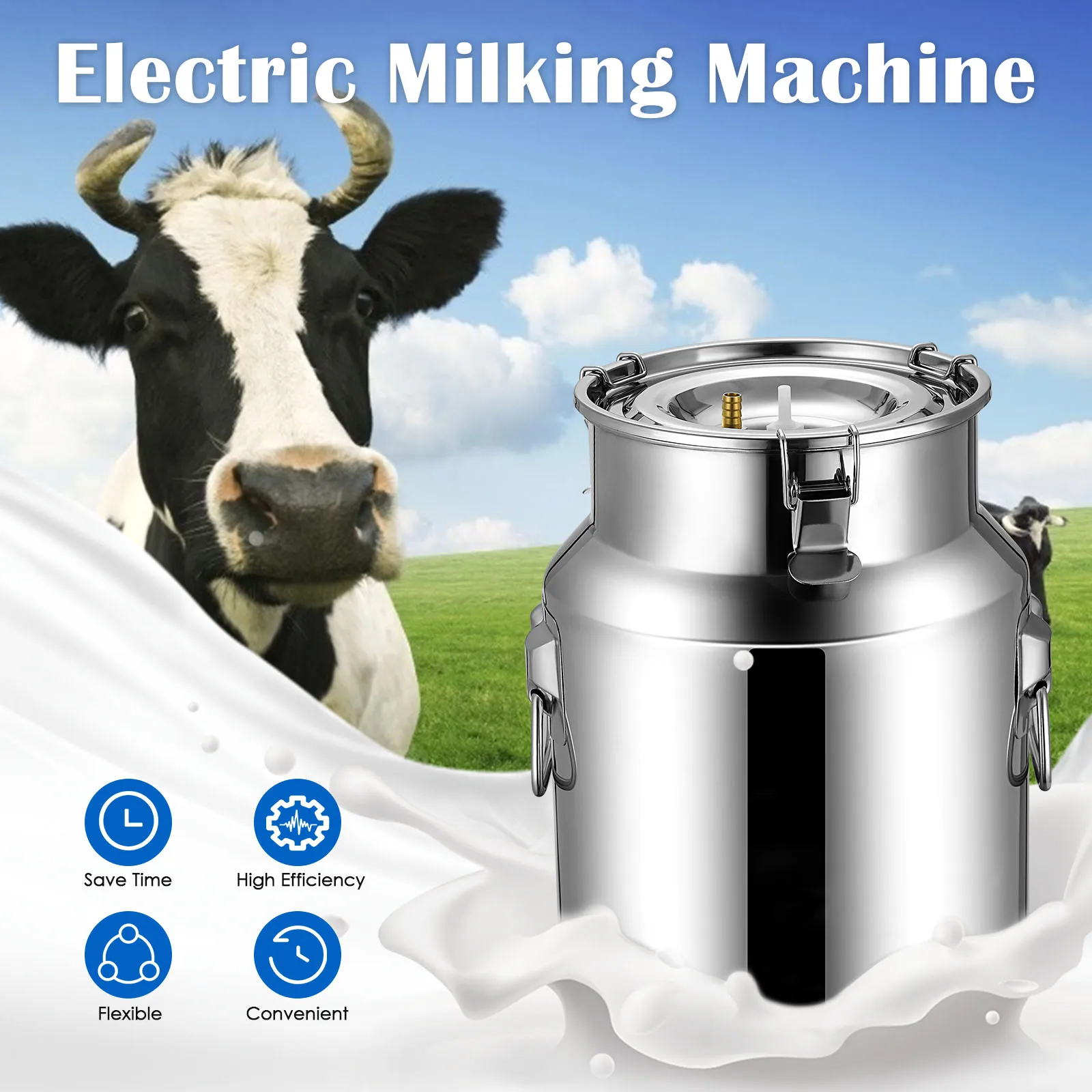 

14L Portable Automatic Cows Milking Machine Farm Electric Vacuum Pulsation Suction Pump Milker Machine With Brush Milk Lining