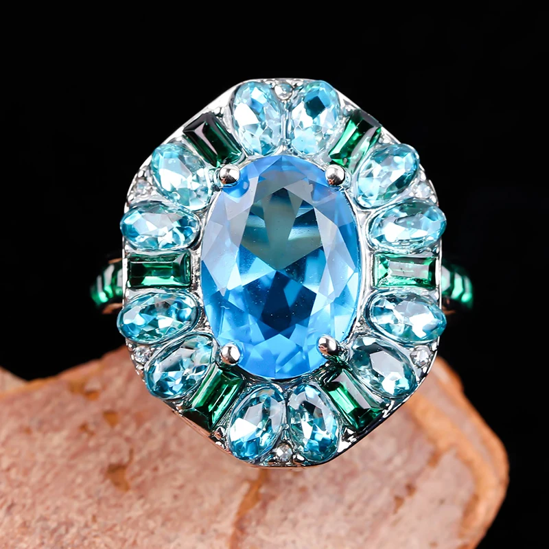 Модное кольцо с морским синим камнем роскошное инкрустированное обручальное