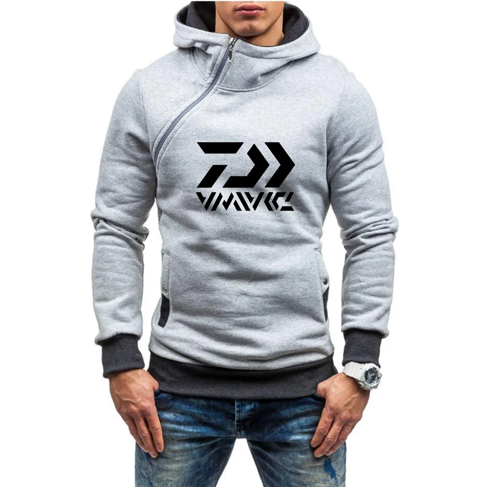 

2021 Winter Hoodie Men's Daiwa Brand Logo Printing Personality Diagonal Zipper Sportswear Sportswear High-Quality Hip-Hop Tops
