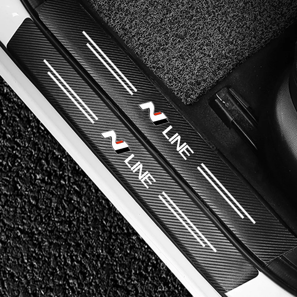 

4PCS For Hyundai Sonata NF YF DN8 Tucson NX4 N Line Nline 2021 2020 2019 2018 Car Door Sill Scuff Plate Carbon Fiber Stickers