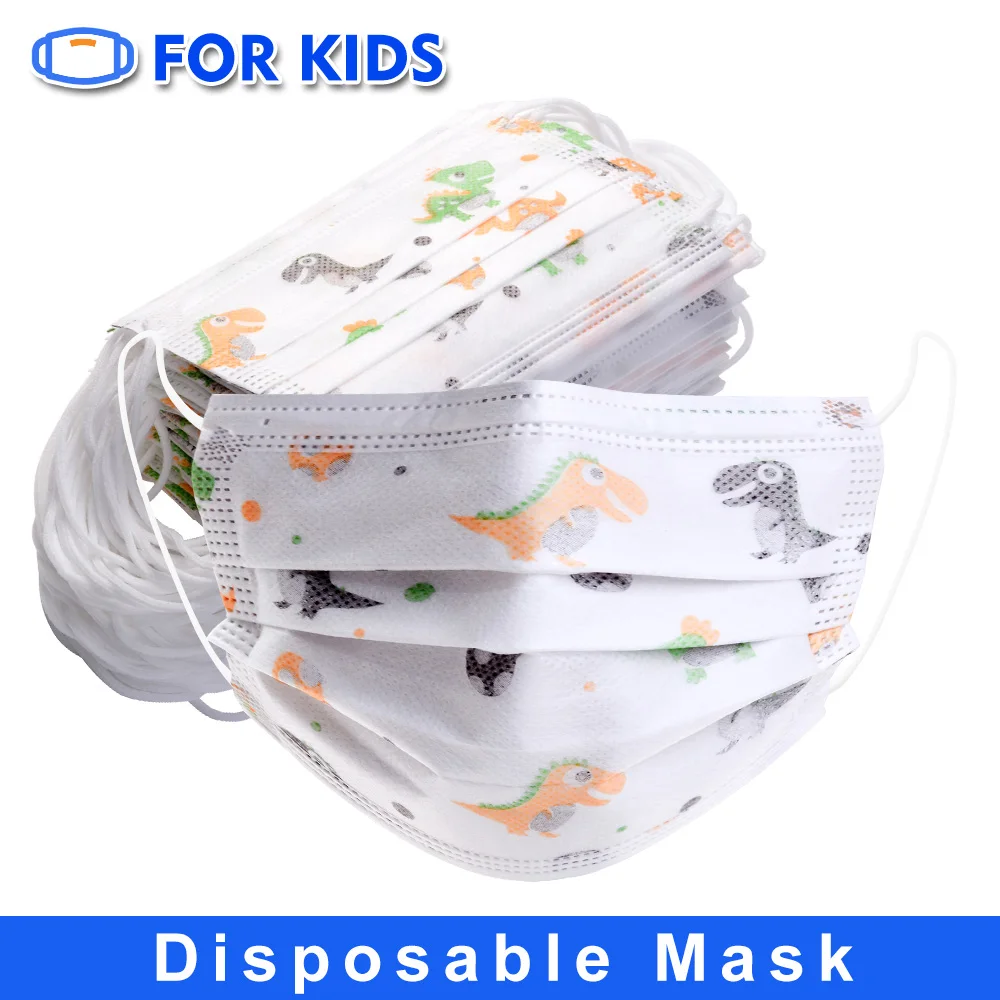 

10-200Pcs Cartoon Dinosaur Kids Child Disposable 3 Layer Filter Earloops Face Mask Anti Dust Breathable Protect Print Mouth Mask