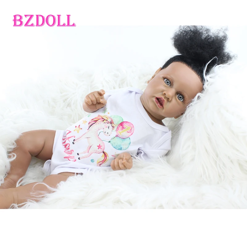 

55 см полный мягкий силиконовый Reborn Baby Doll, игрушки для девочек, живой винил, новорожденный, милый черный, кожа, дети, рождественский подарок на...