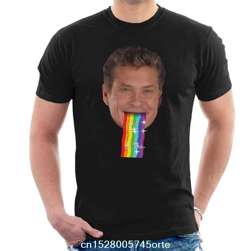 Футболка с принтом camiseta David Hasselhoff Puking Rainbow Snapchat Filter Мужская футболка из 100% хлопка