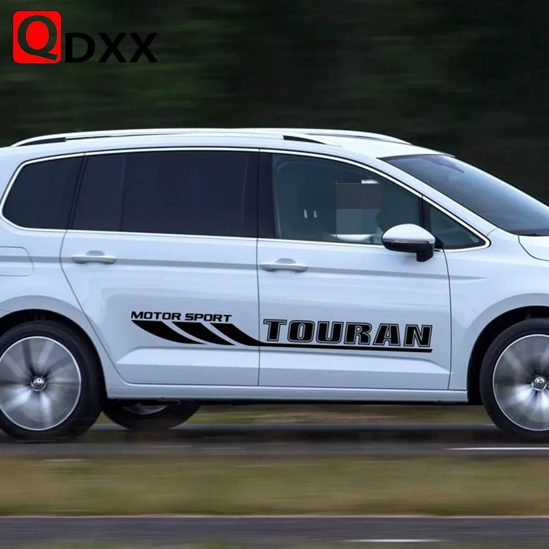 

2 pcs/lot Car Styling Door Side Skirt Decor Sticker For Volkswagen Touran Auto Body Sport Stripes Vinyl Decals