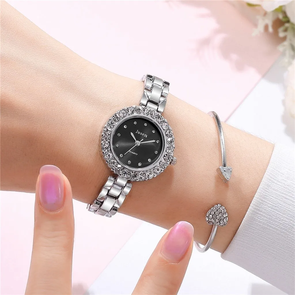 Роскошные женские часы с бриллиантами розовое золото серебро сплав ремень