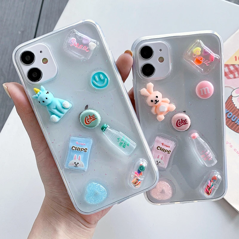 

Cute Cartoon 3D Unicorn Bottle Phone Case for IPhone 11 12 Pro Max X XR XS Max 7 8 Plus SE Transparent Soft Silicone Phone Cover