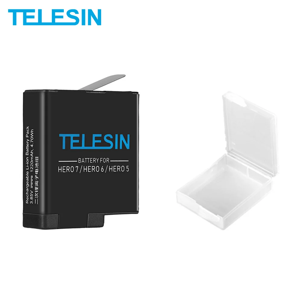 Аккумулятор TELESIN + чехол для хранения Сменный аккумулятор GoPro Hero 8 7 6 5 3 85 В 1220 мАч|case