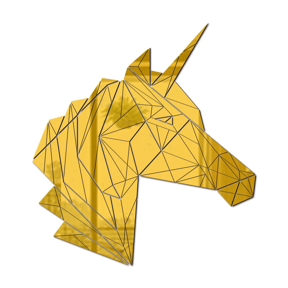 

Акриловые зеркальные наклейки в форме единорога, серебристые, золотистые наклейки на стену, декор для ванной комнаты, гостиной, аксессуары ...