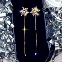 ustar snowflake crystals long tassel drop earrings for women shiny rhinestone dangle earrings female wedding party jewelry gifts