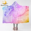 BlessLiving Colorful Marble Hooded Blanket Pastel Pink Blue Purple Sherpa Fleece Throw Blanket for Adults Kids Wearable Blanket 1