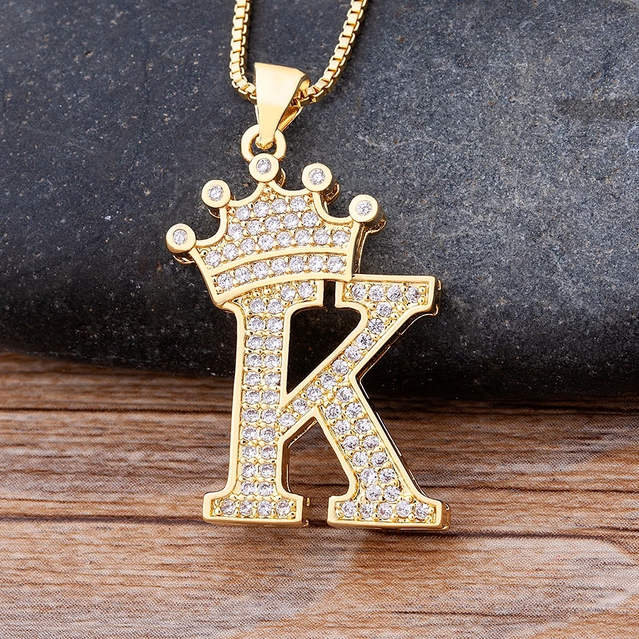 

New Design 26 Letters A-Z Zircon Crown Initial Alphabet Pendant Necklace Handsome Punk Hip-Hop Style Choker Chain Jewelry Gift
